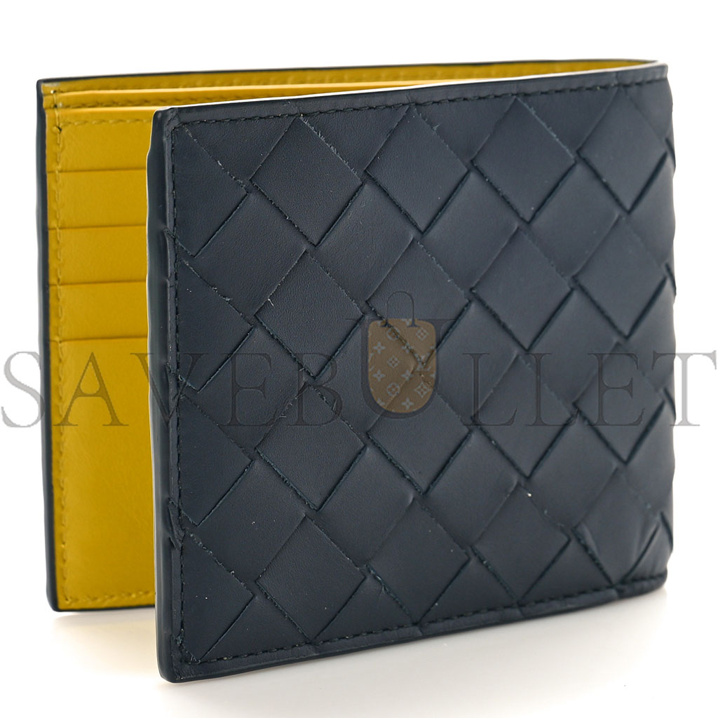 BOTTEGA VENETA NAPPA INTRECCIATO BI FOLD WALLET DENIM YELLOW  (11*9*1cm)